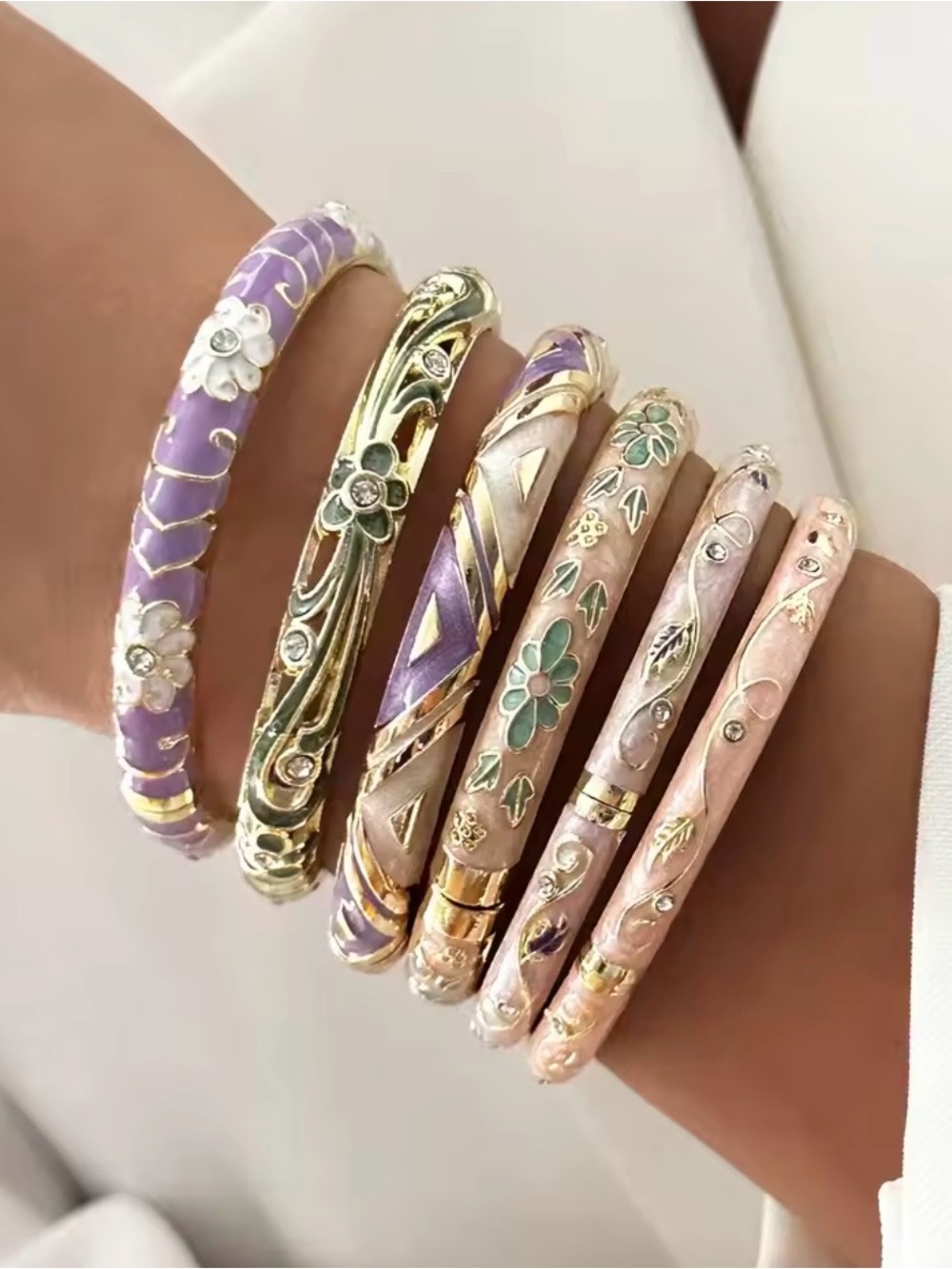 Sequin Enamel Floral & Patterned hand painted Bangle Bracelet Colorful Jewelry